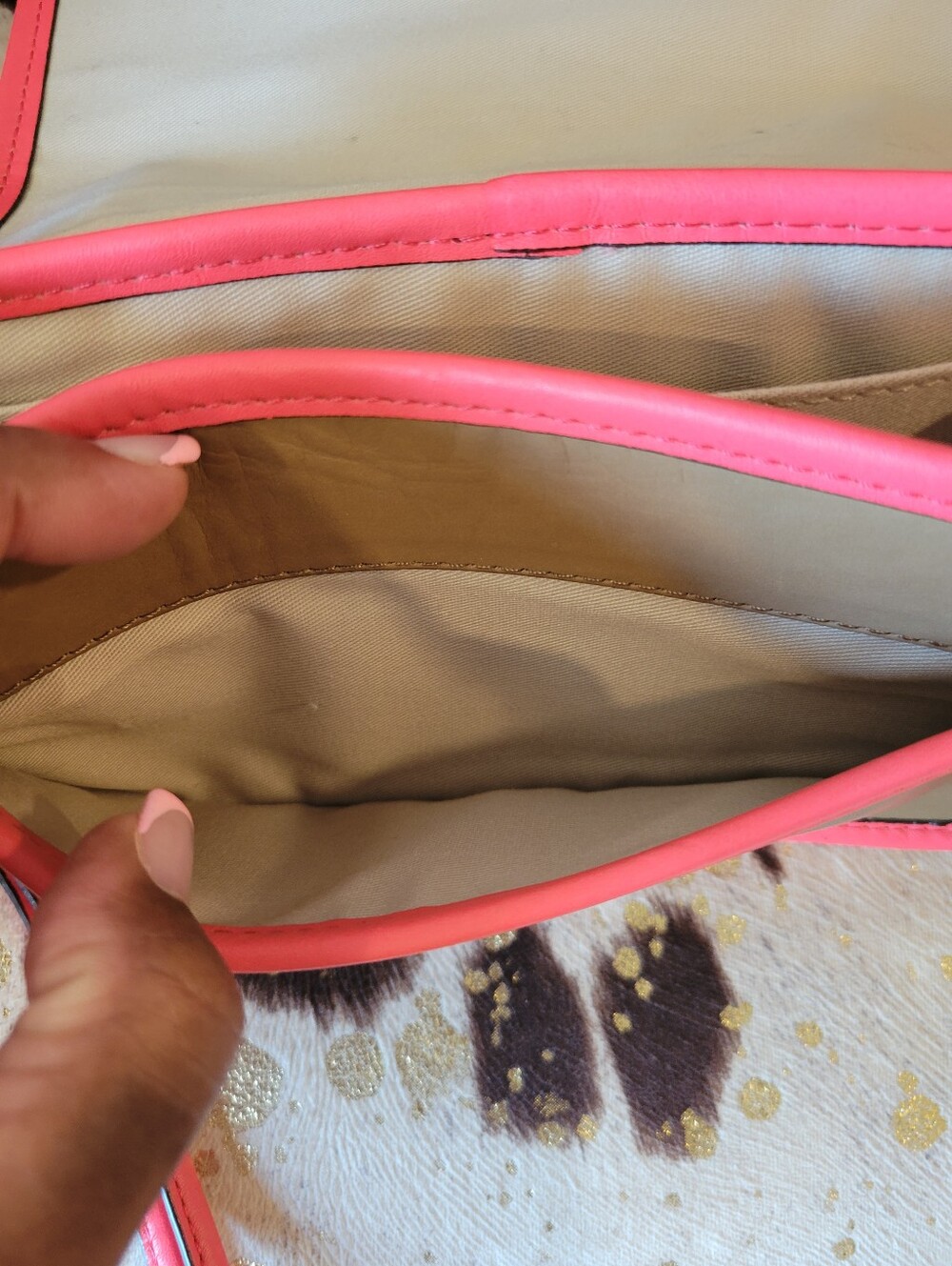 Coach Penny Archive Khaki Crossbody with Watermelon Pink Trim - Picture 7 of 8